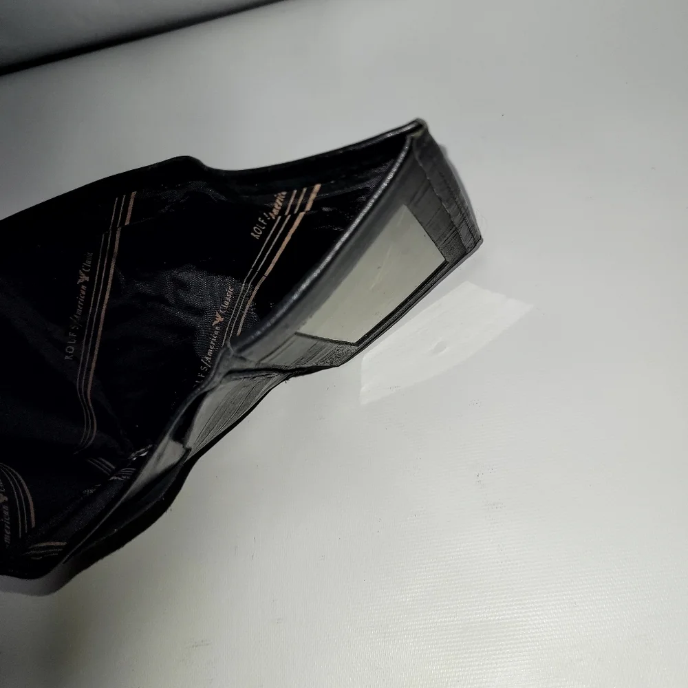 ROLFS Mens Cowhide Trifold Black Wallet